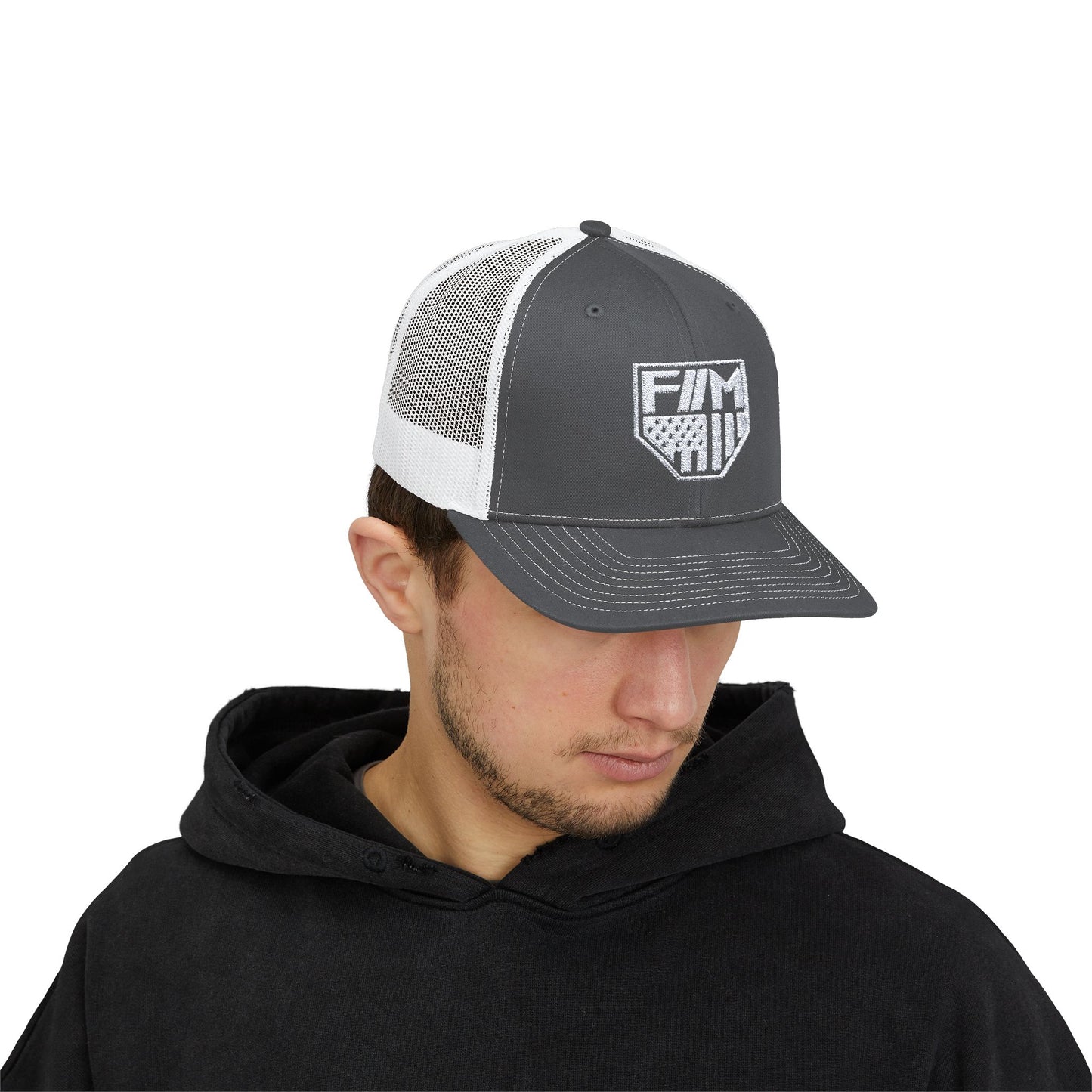 Shield Snapback Trucker Cap (White)