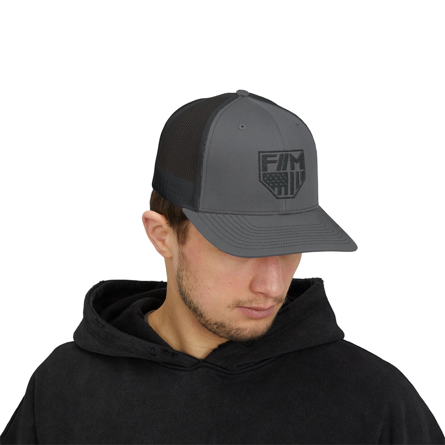 Shield Snapback Trucker Cap (Black)