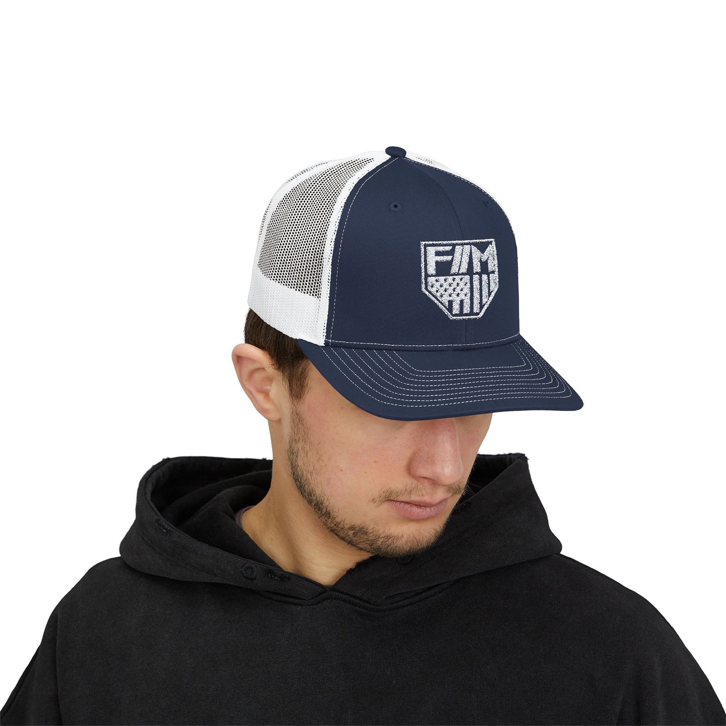 Shield Snapback Trucker Cap (White)