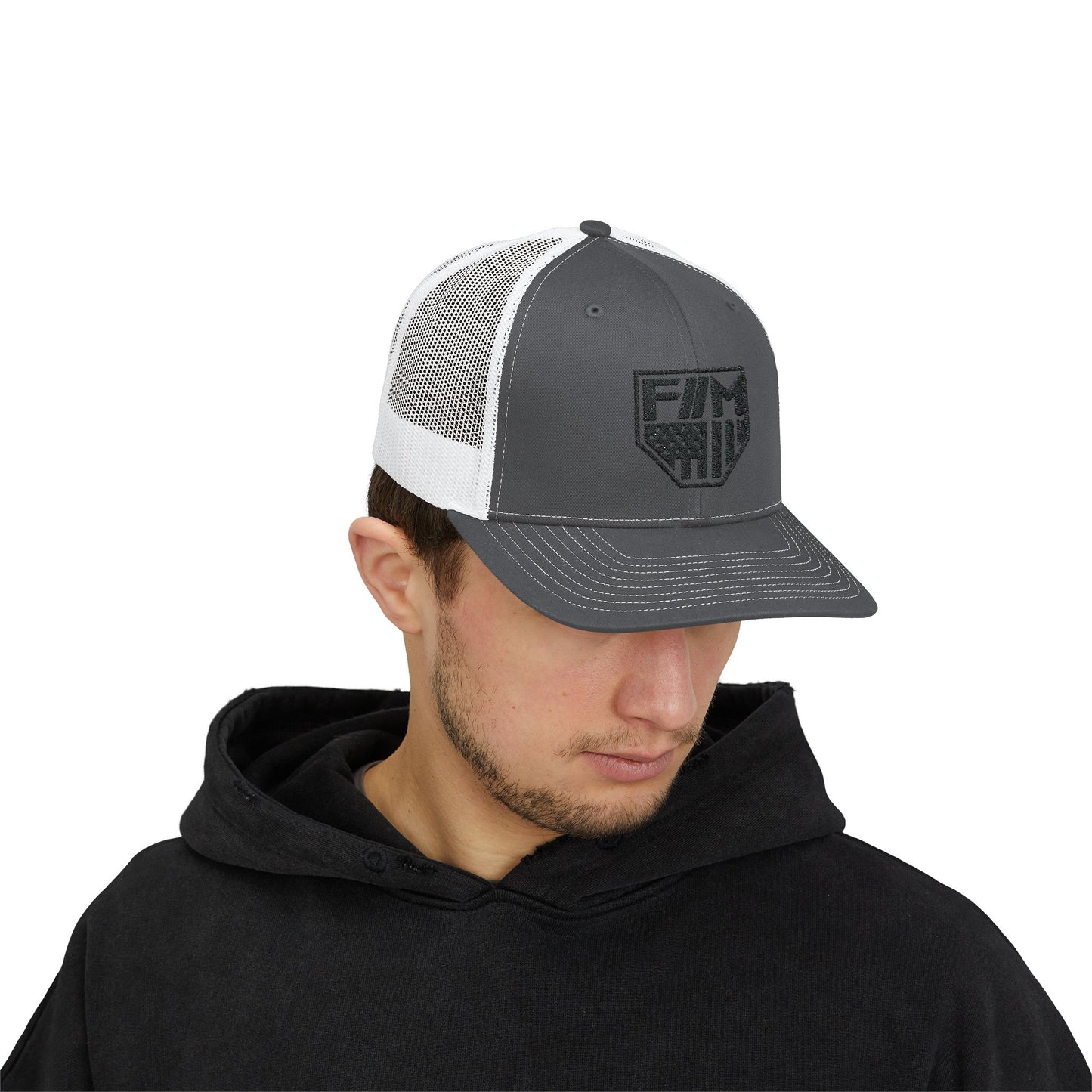 Shield Snapback Trucker Cap (Black)
