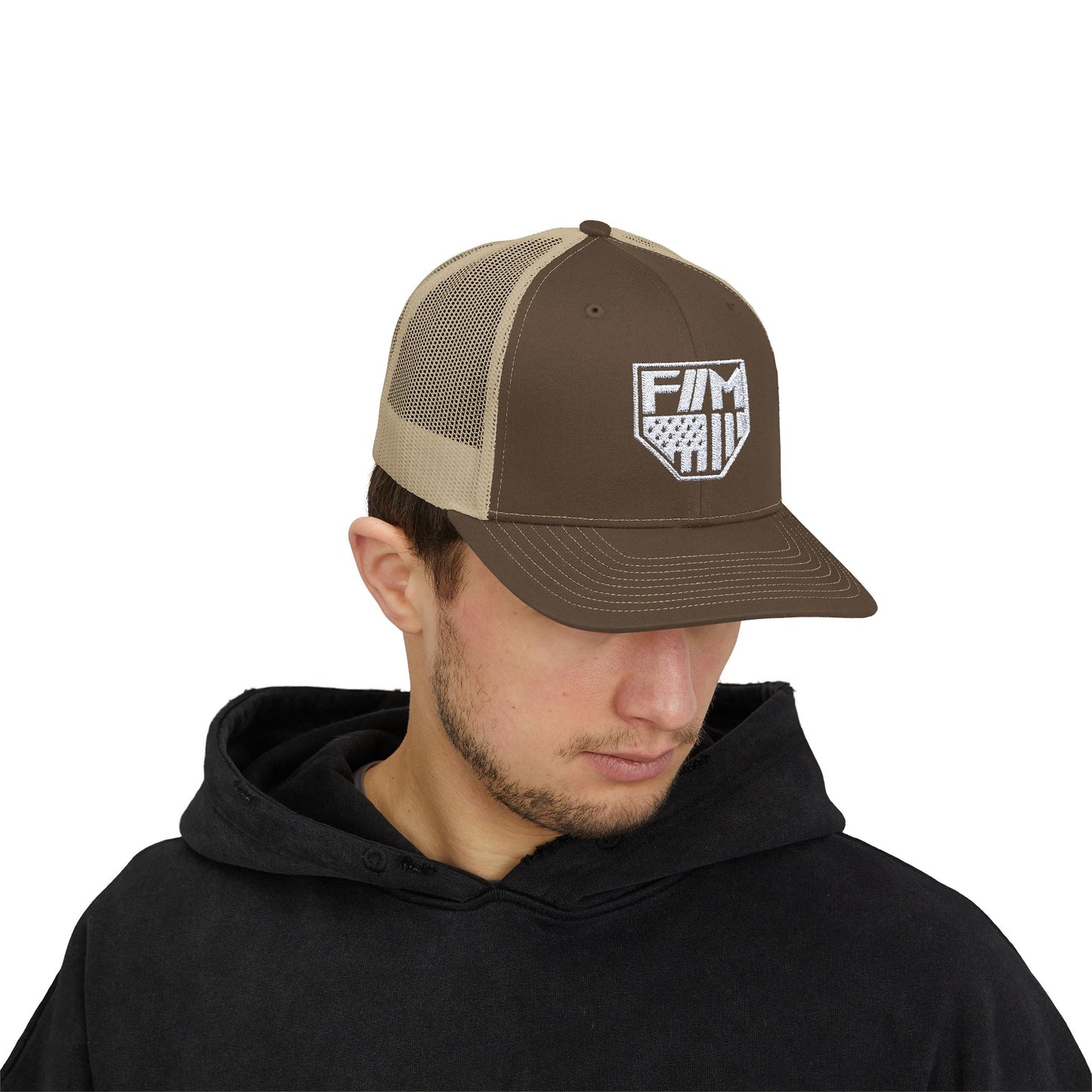 Shield Snapback Trucker Cap (White)
