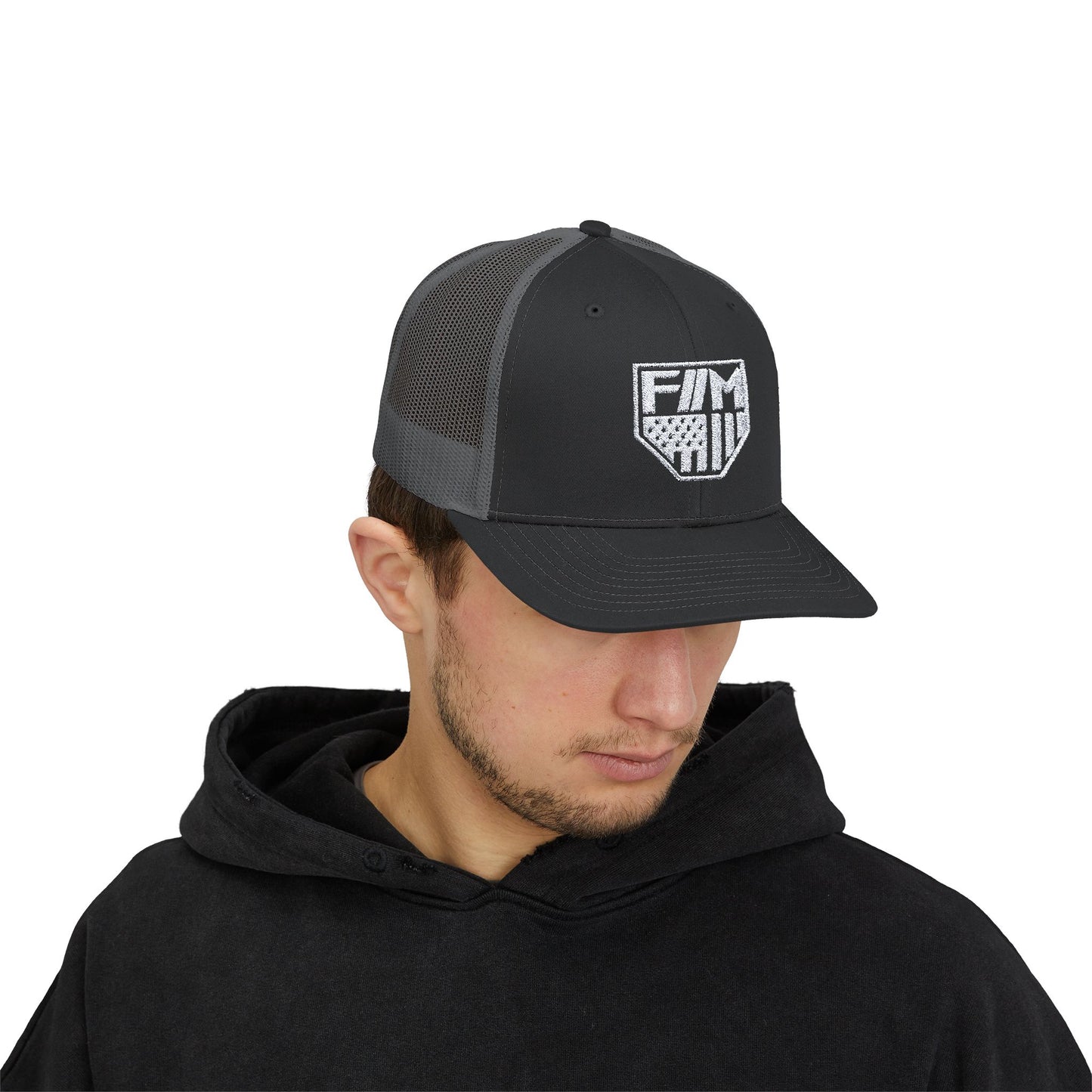 Shield Snapback Trucker Cap (White)