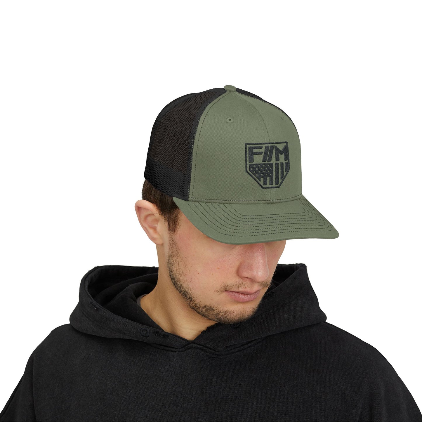 Shield Snapback Trucker Cap (Black)