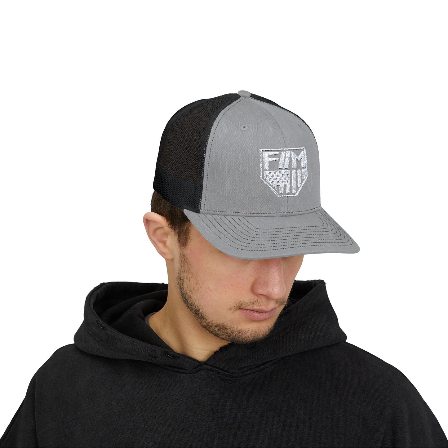 Shield Snapback Trucker Cap (White)