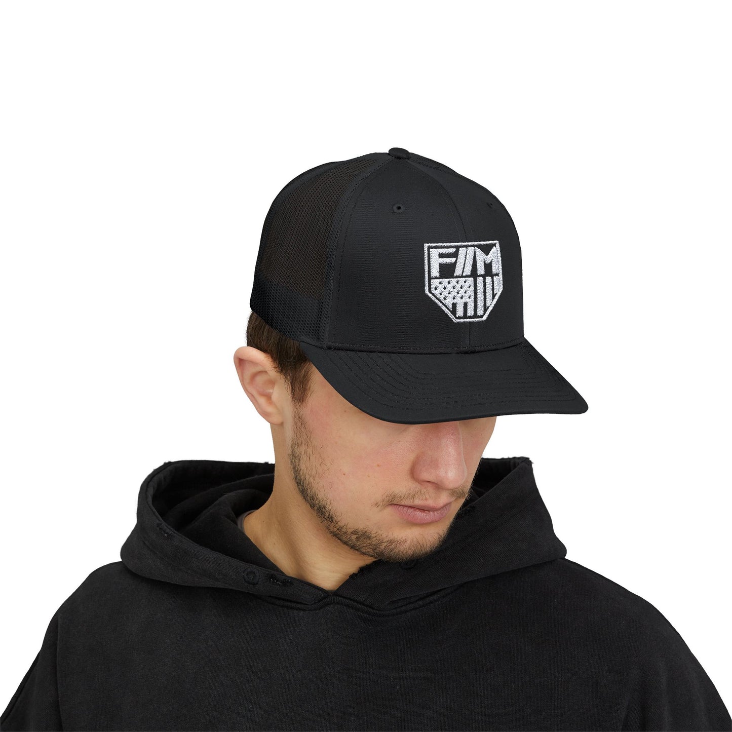 Shield Snapback Trucker Cap (White)