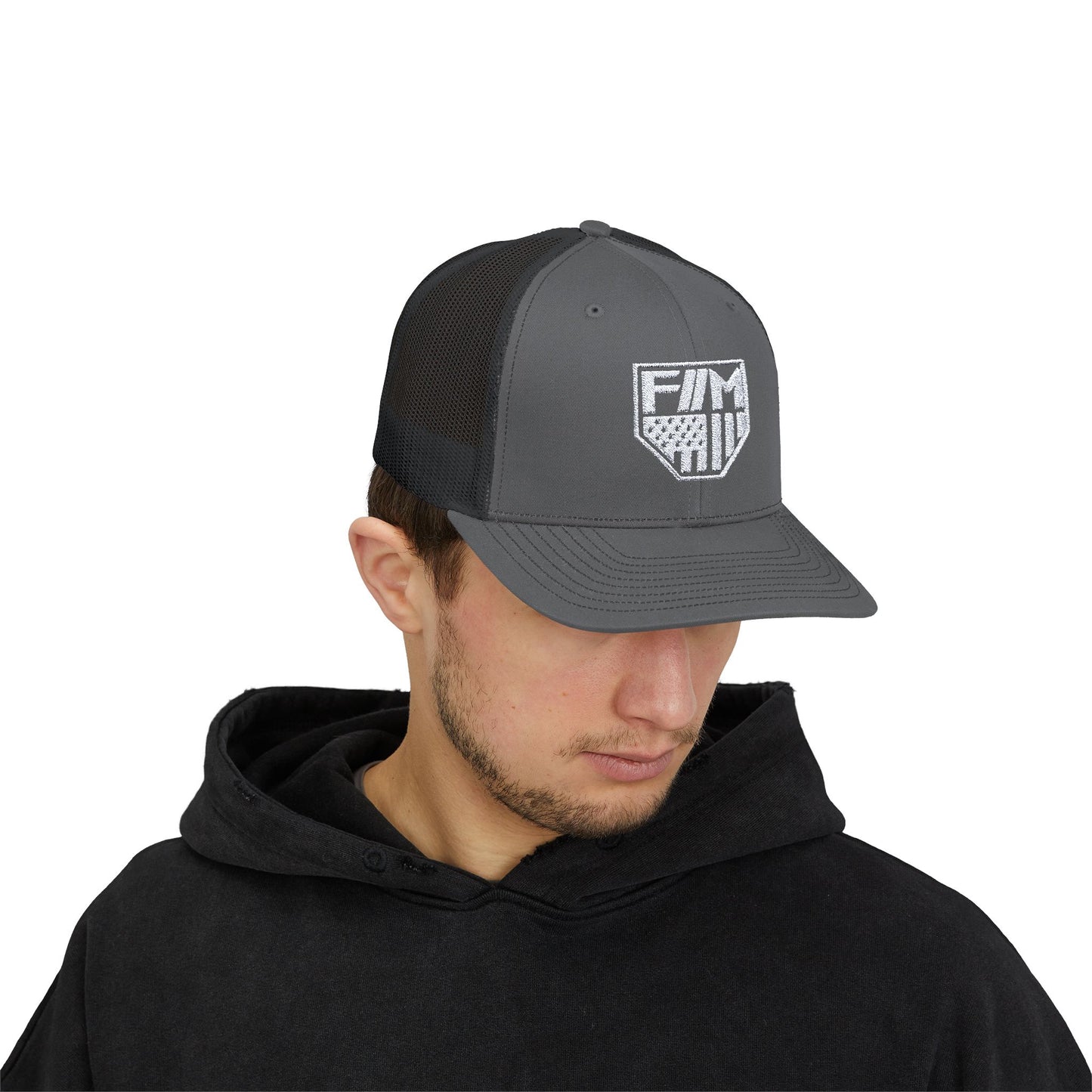 Shield Snapback Trucker Cap (White)