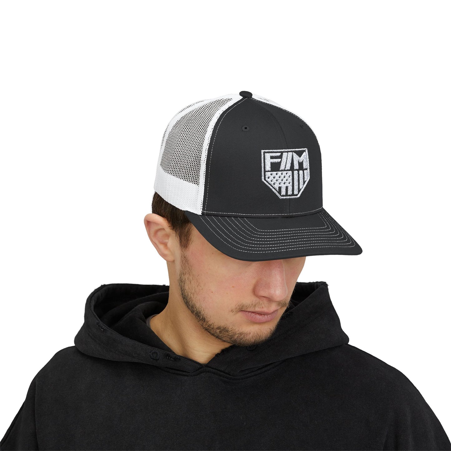 Shield Snapback Trucker Cap (White)